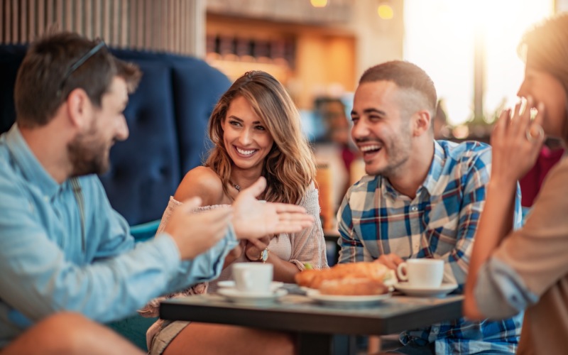 a group of people laughing