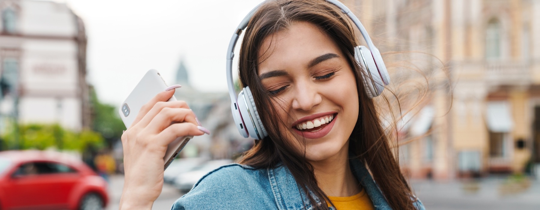 a woman listening to music