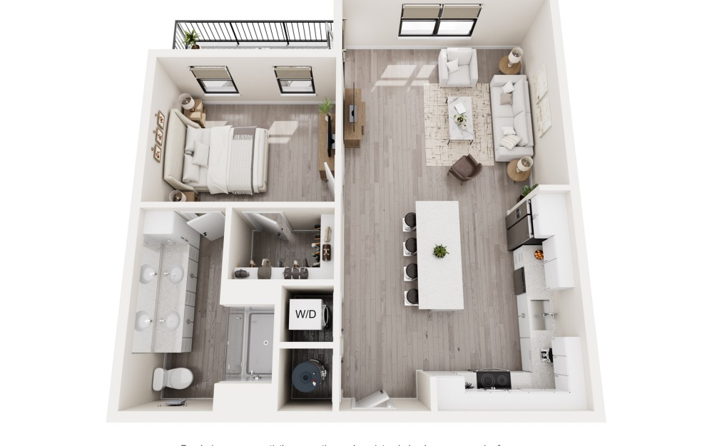 A1 - 1 bedroom floorplan layout with 1 bathroom and 775 square feet