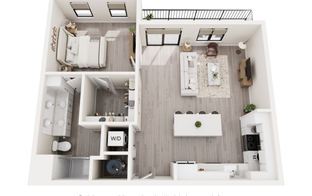 A2 - 1 bedroom floorplan layout with 1 bathroom and 907 square feet