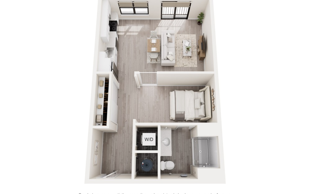 S1 - 1 bedroom floorplan layout with 1 bathroom and 609 square feet