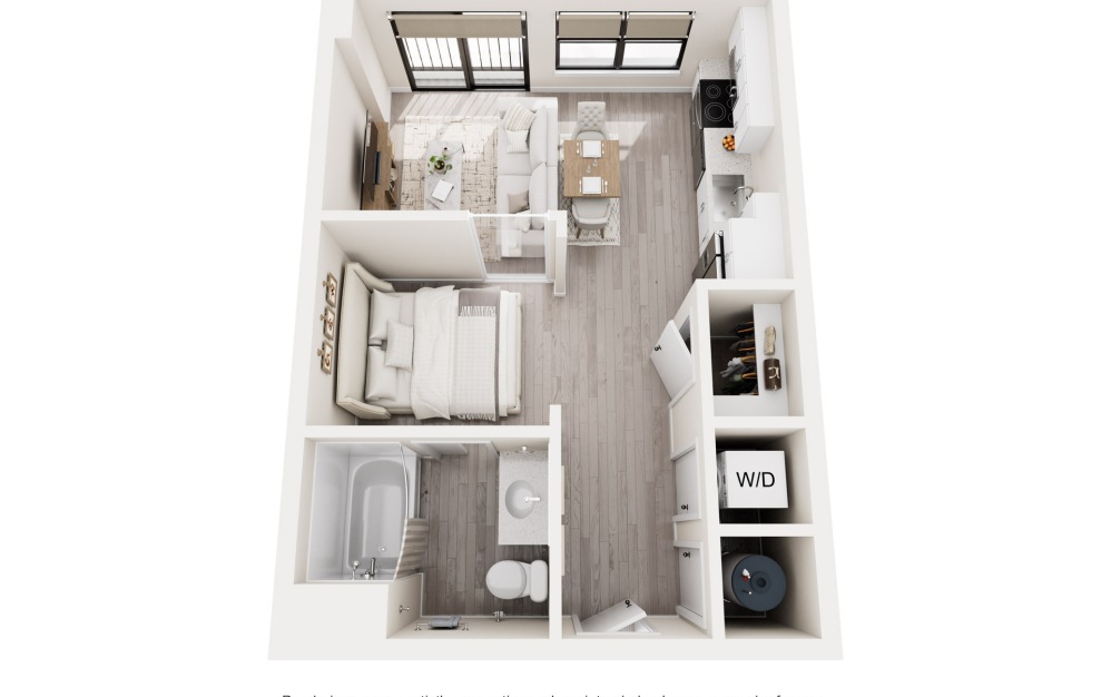 S2 - 1 bedroom floorplan layout with 1 bathroom and 515 square feet